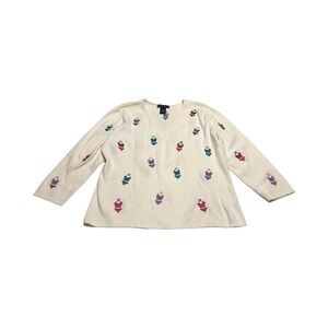 Eagles Eye Vintage Cream Cotton V-Neck Sweater Embroidered Swimsuits Womens XL‎